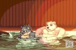  3:2 anthro bathing bathing_together blush canid canine canis digital_media_(artwork) domestic_dog duo embarrassed eyebrows leib_(tas) lifewonders male male/male mammal moritaka nanadragon4 nipples pecs pixel_(artwork) polar_bear scar sprite_art thick_eyebrows tokyo_afterschool_summoners ursid ursine video_games widescreen 