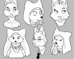  2022 5:4 absurd_res annoyed anthro black_nose blush canid canine clothed clothing diane_foxington digital_media_(artwork) disney dreamworks duo expression_sheet expressions eyebrows eyelashes facial_tuft female fox fur grey_background hair hi_res line_art looking_away maid_marian mammal monochrome necktie nyankyun540 raised_eyebrow raised_eyebrows robin_hood_(disney) simple_background sketch smile surprise surprised_expression the_bad_guys tongue tongue_out wide_eyed 