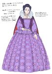  1girl absurdres alternate_costume aqua_lips blue_eyes blue_hair bright_pupils cape closed_mouth commentary_request dress earrings fashion full_body gekijouban_mononoke head_chain highres holding jewelry lipstick long_dress long_sleeves looking_at_viewer makeup mononoke mugicha_koucha neck_ruff necklace pearl_necklace pendant puffy_long_sleeves puffy_sleeves purple_cape purple_dress red_cape renaissance_clothes simple_background solo standing translation_request twitter_username two-sided_cape two-sided_fabric unmoving_pattern updo utayama_(mononoke) white_background white_pupils 