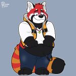  1:1 2022 ailurid anthro black_body black_nose blush bottomwear clothing hi_res humanoid_hands male mammal overweight overweight_male pants red_body red_panda shirt solo thepandobo topwear white_body 