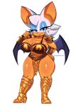  2022 absurd_res anthro armor big_breasts bikini_armor blue_eyes breasts chiropteran cleavage clothed clothing eyeshadow female hair hi_res huge_breasts ichig8miruku_(artist) looking_at_viewer makeup mammal melee_weapon membrane_(anatomy) membranous_wings rouge_the_bat sega short_stack simple_background smile smiling_at_viewer solo sonic_the_hedgehog_(series) sword unconvincing_armor weapon white_hair wings xena_warrior_princess 