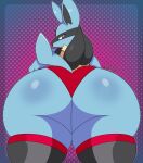  absurd_res ambiguous_gender anthro big_butt black_pupils butt clothing generation_4_pokemon hexami hi_res huge_butt legwear looking_at_viewer looking_back lucario multicolored_body nintendo panties pokemon pokemon_(species) pupils red_eyes solo thick_thighs thigh_highs underwear video_games wide_hips 