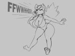  2021 4:3 5_fingers anthro barefoot big_breasts breasts canid canine cleavage clothed clothing crossgender dracojeff eyes_closed feet female fingers fox fox_mccloud grey_background greyscale mammal monochrome mtf_crossgender nintendo one-piece_swimsuit simple_background sketch solo sound_effects star_fox swimwear video_games whistle 