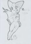  2022 anthro areola barefoot blush bodily_fluids breasts chibi cleft_of_venus feet female fluffy fluffy_tail fur fur_markings generation_3_pokemon genital_fluids genitals graphite_(artwork) hand_on_hip leaning looking_at_viewer lunaris_parukia markings navel nintendo nipples nude pokemon pokemon_(species) pokemorph pussy pussy_juice shoulder_tuft smile smiling_at_viewer solo standing traditional_media_(artwork) tuft video_games zangoose zelia_(lunaris_parukia) 