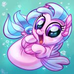  1:1 2018 blue_hair bubble chibi digital_media_(artwork) equid european_mythology eyelashes female feral fin fish fish_tail friendship_is_magic greek_mythology hair happy hasbro hi_res hippocampus mammal marine my_little_pony mythology open_mouth open_smile pink_body purple_eyes seahorse signature silverstream_(mlp) smile syngnathid syngnathiform tongue underwater water whitediamonds wings 