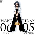  1girl artist_logo bag birthday black_overalls black_shoes blue_eyes blue_hair bracelet casual character_name closed_mouth commentary dated english_text freckles full_body girls_und_panzer handbag happy_birthday holding holding_bag jacket jewelry legs_apart logo long_hair looking_at_viewer nishi_itsumi open_clothes open_jacket overalls shadow shoes short_sleeves smile solo standing text_background white_background white_jacket yamagou_ayumi 