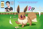 2025 before_and_after blush brown_body brown_fur cute_fangs dialogue digital_media_(artwork) eevee electronics english_text fangs female female_symbol fence feral flybeeth fur gender_symbol gender_transformation generation_1_pokemon grass hi_res holding_object holding_phone human human_to_feral instant_transformation male male_human mammal mtf_transformation nintendo open_mouth outside phone plant pokemon pokemon-specific_day pokemon_(species) pokemon_speak poof_transformation solo species_transformation surprised symbol tail teeth text transformation year_of_eevee