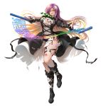  1girl absurdres artist_name bandaged_head bandages battle_damage bead_necklace beads black_boots black_bra black_dress black_panties blonde_hair boots bra breasts burnt_hair cape cleavage cleavage_cutout clothing_cutout commentary cross-laced_clothes damaged damaged_skin defeat dress edz_drawz full_body gradient_hair grey_background highres hijiri_byakuren jewelry lace-up_boots layered_dress light_smile long_hair looking_at_viewer multicolored_hair necklace panties purple_hair signature simple_background solo sorcerer's_sutra_scroll standing standing_on_one_leg tachi-e tearing_clothes tearing_up thigh_strap torn_cape torn_clothes touhou underwear very_long_hair white_dress 