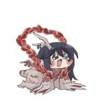  1boy all_fours black_eyes black_hair blue_eyes blush_stickers chibi chibi_only chinese_clothes claws commentary_request crying dragon_horns e.g.o_(project_moon) eastern_dragon_horns fang hanfu heterochromia highres hong_lu_(project_moon) horn_ornament horns keisotu_kuruu limbus_company long_hair meme pleading_eyes project_moon simple_background single_horn skeletal_wings speakiposting_(meme) tearing_up tears_of_the_tarnished_blood_(e.g.o) wavy_eyes white_background wings 