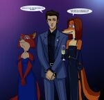 alcohol alternate_universe anthro armwear bag beverage bottomwear canid canine canis champagne champagne_glass clothed clothing container crossover cup dialogue digital_media_(artwork) disney domestic_dog dress drinking_glass elbow_gloves english_text eyeshadow female female_anthro fox fur glass glass_container glass_cup gloves group hair handwear hi_res holding_champagne_glass holding_container holding_cup holding_object human hunting_dog illumination_entertainment maid_marian makeup male male_human mammal pants pavel_(sir_paulus) red_fox robin_hood_(disney) saluki sighthound simple_background sing_(movie) sir_paulus smile speech_bubble standing suit suki_lane tail text topwear trio true_fox