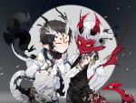  2boys :3 antlers arm_strap black_background black_hair black_horns black_pants black_sclera black_vest changpao chinese_clothes chinese_commentary claws closed_eyes closed_mouth collared_shirt colored_sclera colored_skin demon_boy demon_horns demon_tail demon_wings dragon_boy dragon_tail ear_piercing earrings extra_eyes fang gradient_horns grey_background hand_on_another&#039;s_chin hand_on_hip hand_up highres holding holding_smoking_pipe horns jewelry kiseru long_hair long_sleeves looking_at_another low_ponytail male_focus multicolored_background multicolored_horns multiple_boys open_mouth original pants piercing pointy_ears red_horns red_pupils red_skin red_tail red_wings shirt short_eyebrows short_hair slit_pupils smoking_pipe somalia standing tail third_eye upper_body vest white_hair white_scales white_shirt wings yellow_eyes 