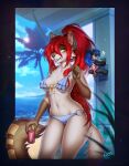  2022 angry animate_inanimate anthro beach beverage_can bikini breasts button_eyes clothed clothing cloud coca-cola colored_nails day digital_media_(artwork) domestic_cat duo ear_piercing f-r95 felid feline felis female fur hair hair_over_eye hi_res leona_(aka)_little_one living_plushie long_hair mammal nails one_eye_obstructed outside palm_tree piercing plant plushie ponytail red_hair seaside shaded sky sledge smile standing sun swimwear tan_body tan_fur tree vending_machine water yellow_eyes 