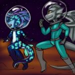 1:1 dragon hi_res intersex izzay maleherm maleherm_(lore) moon mythological_creature mythological_scalie mythology rizen scalie space spacesuit steel_dragon teraunce