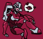  1girl agatharights arcee blue_eyes breasts curvy humanoid_robot medium_breasts panties pink_background pink_lips pink_panties pose robot simple_background solo thighs transformers transformers_animated underwear 