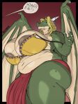 2_horns anthro belly big_breasts big_butt biped blonde_hair bottomwear breasts butt clothed clothing dragon female front_view green_body green_scales hair hi_res horn huge_breasts huge_butt huge_thighs hypnosis jezzlen loincloth membrane_(anatomy) membranous_wings metal_bra mind_control mythological_creature mythological_scalie mythology nipple_slip nipples non-mammal_breasts non-mammal_nipples overweight overweight_anthro overweight_female scales scalie skimpy solo standing thick_thighs ventral_scales wings