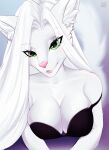  absurd_res anthro bra breast_squish breasts canid canine clothing female fox fur hair half-length_portrait hi_res lingerie looking_at_viewer mammal portrait silier_(silier) smile smiling_at_viewer solo squish underwear v3nusbby white_body white_fur white_hair 