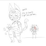  2022 ambiguous_gender animal_crossing anthro bodily_fluids clothed clothing clothing_lift dialogue domestic_cat dress dress_lift duo english_text felid feline felis female front_view genitals human mammal mhdrawin nintendo no_underwear pussy sketch spot_color standing sweat tabby_(animal_crossing) text video_games 