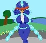  absurd_res anthro big_breasts breasts female hi_res huge_breasts nintendo one_eye_closed pokemon quaquaval simple_background solo tagme video_games wink 