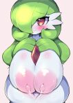  big_breasts blush breasts female gardevoir generation_3_pokemon humanoid looking_at_viewer nekoyuu nintendo nipples pokemon pokemon_(species) red_eyes solo thick_thighs video_games white_body 