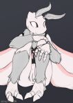  2022 absurd_res alternate_version_at_source anthro anus arthropod bottomless bottomless_anthro bottomless_female clothed clothing female front_view fur genitals grey_background grey_body grey_fur hi_res insect lepidopteran looking_at_viewer melody_(sealer4258) moth pussy sealer4258 simple_background sitting solo white_body 