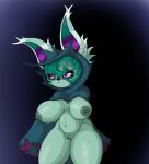  anthro big_breasts breasts female genitals green_body green_hair green_skin hair hood humanoid league_of_legends long_ears nipples poraka7 pussy riot_games solo thick_thighs vex_(lol) video_games yordle 