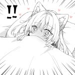  ! !! 1girl animal_ear_fluff animal_ears bangs blanket blush cat_ears emphasis_lines full-face_blush grey_theme highres lying mito_(go!go!king!) on_back original pillow solo spot_color under_covers upper_body wide-eyed 