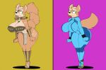  2022 alternate_costume anthro arm_bracers big_breasts blue_rubber blue_rubber_suit bodily_fluids bodysuit bottomwear bra breasts brown_bra brown_clothing brown_underwear canid canine cleavage clothed clothing collar costume crossgender dracojeff exposure_variation female fluffy fluffy_tail footwear fox fox_mccloud fur green_eyes hair hi_res high_heels jewelry krystal latex latex_clothing leg_braces loincloth mammal markings metroid mtf_crossgender necklace nintendo nipple_outline pink_background rubber rubber_clothing rubber_suit sandals shoulder_pads simple_background skinsuit solo standing star_fox sweat tan_body tan_fur tan_hair thick_thighs tight_clothing tongue tongue_out tribal tribal_markings underwear video_games wide_hips yellow_background zero_suit 