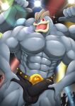  2022 absurd_res bulge generation_1_pokemon group hi_res humanoid looking_at_viewer machamp male muscular muscular_humanoid muscular_male nintendo pokemon pokemon_(species) red_eyes solo_focus toranoyouhei video_games 