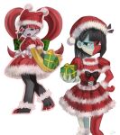  animal_humanoid black_eyes black_hair box breasts christmas christmas_clothing christmas_headwear clothed clothing container corset digital_media_(artwork) duo ena:_dream_bbq ena_(dream_bbq) ena_(series) ena_(species) felid feline female floating_head gift_box hair hat headgear headwear hi_res holidays humanoid lingerie mammal multicolored_body red_body red_hair santa_dress santa_hat simple_background smile taski_maiden_(ena) topwear two_tone_body usagimarumei white_body 