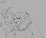  anthro chain_necklace crocodile crocodilian crocodylid dialogue english_text headphones hi_res jewelry kappa_spark male monochrome muscular muscular_male necklace reptile scalie sega solo sonic_the_hedgehog_(series) text vector_the_crocodile 