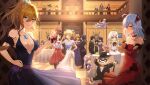  5boys 6+girls absurdres alcohol amber_(genshin_impact) anniversary balcony ballroom barbara_(genshin_impact) baron_bunny_(genshin_impact) bennett_(genshin_impact) black_suit blonde_hair blue_dress blue_eyes blue_hair breasts brown_hair character_request cleavage closed_mouth commentary_request crossed_arms crossed_bangs crown cup diluc_(genshin_impact) diona_(genshin_impact) double-parted_bangs dress drinking_glass english_commentary eula_(genshin_impact) fischl_(genshin_impact) floating_crown ganyu_(genshin_impact) genshin_impact grey_hair guoba_(genshin_impact) hair_between_eyes hat highres holding holding_cup indoors jean_(genshin_impact) jewelry kaeya_(genshin_impact) klee_(genshin_impact) large_breasts lisa_(genshin_impact) long_hair looking_at_viewer mavuika_(genshin_impact) medium_breasts medium_hair mixed-language_commentary mona_(genshin_impact) multiple_boys multiple_girls necklace noelle_(genshin_impact) off-shoulder_dress off_shoulder open_mouth oro_(lsg0624) paimon_(genshin_impact) party purple_dress qiqi_(genshin_impact) raiden_shogun red_dress red_eyes sangonomiya_kokomi short_hair smile standing sucrose_(genshin_impact) suit table top_hat venti_(genshin_impact) wine wine_glass zhongli_(genshin_impact) 