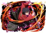  1boy alternate_costume black_eyes black_hair black_hakama drawing_sword hakama hakama_pants holding holding_sword holding_weapon japanese_clothes katana kimono looking_at_viewer naruto_(series) naruto_shippuuden:_ultimate_ninja_blazing official_art pants red_eyes red_kimono sandals sharingan socks solo striped_hakama sword two-tone_hakama uchiha_sasuke weapon white_hakama white_socks 