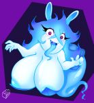  2022 anthro big_breasts blue_hair blue_tongue box_chan breasts cleavage clothed clothing female ghost hair hi_res huge_breasts lagomorph long_tongue looking_at_viewer mammal mario_plus_rabbids_sparks_of_hope midnite_(mario_plus_rabbids) nipple_slip rabbid raving_rabbids rayman_(series) solo spirit tongue tongue_out ubisoft video_games white_body wide_eyed 
