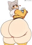  &lt;3 absurd_res animal_humanoid big_butt blush bottomless butt cat_humanoid clothed clothing felid felid_humanoid feline feline_humanoid female grey_hair hair hi_res huge_butt huge_hips huge_thighs humanoid inuzu looking_at_viewer looking_back mammal mammal_humanoid nia_(xenoblade) nintendo open_mouth solo thick_thighs video_games white_body white_skin wide_hips xenoblade_chronicles_2 yellow_eyes 