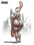  anthro balls big_breasts big_butt big_penis breasts butt disney flaccid foreskin fur genitals grey_body grey_fur gynomorph hi_res huge_butt humanoid_genitalia humanoid_penis intersex judy_hopps lagomorph leporid looking_at_viewer looking_back mammal muscular muscular_gynomorph muscular_intersex nude open_mouth penis pirin-apex purple_eyes rabbit rear_view simple_background solo standing thick_thighs tight_foreskin zootopia 