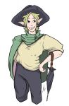 blonde_hair bottomwear cape clothed clothing digital_media_(artwork) elf grin hair hat headgear headwear hi_res humanoid humanoid_pointy_ears male mammal not_furry pointy_ears shirt smile solo taako teeth the_adventure_zone the_mcelroy_family tooth_gap topwear toxius umbrella