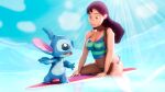  16:9 2023 3d_(artwork) 4_fingers alien anthro beach big_breasts blue_body blue_clothing blue_panties blue_shirt blue_sky blue_topwear blue_underwear breasts brown_hair cleavage clothed clothing day digital_media_(artwork) disney duo experiment_(lilo_and_stitch) featureless_crotch female female_human fingers gesture glistening glistening_body glistening_skin hair hand_gesture hi_res human larger_female larger_human light light_beam lilo_and_stitch long_hair looking_at_another male male_anthro mammal midriff nani_pelekai panties partially_submerged pattern_clothing pattern_shirt pattern_topwear pointing sea sharp_teeth shirt size_difference sky smaller_anthro smaller_male source_filmmaker_(artwork) stitch_(lilo_and_stitch) striped_clothing striped_shirt striped_topwear stripes sunbeam sunlight surfboard surfer teeth the-doomguysfm topwear underwear water widescreen 