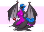  absurd_res anthro black_goo blue_eyes blue_hair countershade_tail countershade_torso countershading digital_media_(artwork) dragon female goo_creature hair hi_res horn kneeling looking_at_viewer melting nightscale nude scalie shaded simple_background solo spread_wings v3nusbby wings 