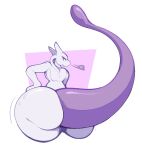  2022 ambiguous_gender anthro big_butt biped boot_(artist) butt digital_media_(artwork) generation_1_pokemon half-closed_eyes hand_on_hip hi_res huge_butt legendary_pokemon looking_at_viewer mewtwo narrowed_eyes nintendo pokemon pokemon_(species) rear_view simple_background solo thick_thighs video_games wide_hips 