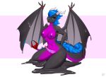  absurd_res anthro black_goo blue_eyes breasts countershade_tail countershade_torso countershading digital_media_(artwork) dragon erection genitals goo_creature gynomorph hair hi_res horn intersex kneeling melting nightscale nipples nude penis scalie shaded simple_background solo v3nusbby 