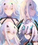  1girl absurdres close-up fairy_knight_lancelot_(fate) fairy_knight_lancelot_(third_ascension)_(fate) fate/grand_order fate_(series) forked_eyebrows highres long_hair looking_at_viewer multiple_views sidelocks simple_background upper_body white_hair yagi_(yagi5art) yellow_eyes 