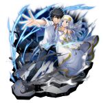  1boy 1girl a_certain_high_school_uniform arm_around_shoulder artist_request aura black_eyes black_hair black_pants blue_aura building city cityscape clenched_teeth collared_shirt commentary debris dress_shirt foreshortening full_body game_cg grand_summoners green_eyes hair_between_eyes hand_on_own_arm hands_on_another's_arm imagine_breaker index_(toaru_majutsu_no_index) kamijou_touma looking_at_another looking_at_viewer looking_to_the_side nun nun_headdress official_art orange_shirt outstretched_arm pants parted_lips reaching reaching_towards_viewer robe rubble school_uniform shirt shoes side-by-side skyscraper sneakers spiked_hair spread_legs standing summer_uniform teeth toaru_majutsu_no_index transparent_background undershirt untucked untucked_shirt v-shaped_eyebrows white_hair white_robe white_shirt white_shoes wind wind_lift 