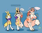  absurd_res anthro bandai_namco big_breasts bimbo_anthro bimbo_lip bimbofication bimbofied breasts canid canine claws digimon digimon_(species) female fox fur genitals growth hair hi_res invalid_tag lips mammal nipples nude one_row_layout pink_body pink_fur prince-vulpine renamon simple_background solo thick_thighs transformation transformation_sequence white_body yellow_body yellow_fur 