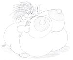  2022 adamios anthro belly big_belly big_breasts big_butt breasts butt claws eating exclamation_point female generation_1_pokemon hi_res huge_breasts huge_butt hyper hyper_belly hyper_breasts hyper_nipples looking_back monochrome navel nintendo nipples nude pokemon pokemon_(species) sandpancake sandslash sketch solo thick_thighs video_games 