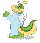  2021 3_fingers alligator alligatorid alpha_channel anthro biped brok_(character) brok_the_investigator clothed clothing crocodilian fingers green_body jolly_the_lizard jollyville reptile scalie simple_background solo surprise transparent_background video_games wings 