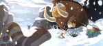  absurdres brown_fur cloud commentary_request dugtrio fighting fleeing furret highres ivysaur mamoswine no_humans orenji_(ydtd2453) outdoors plant pokemon pokemon_(creature) pokemon_focus sky snow snow_on_head snowing tusks vines wobbuffet 