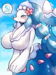  anthro big_breasts blue_hair blush breasts featureless_breasts female generation_7_pokemon hair hi_res in_pnj looking_at_viewer mammal marine nintendo outside pinniped pokemon pokemon_(species) primarina seal solo video_games 