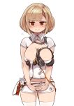  1girl breasts character_request closed_mouth headset looking_at_viewer mota short_hair simple_background solo thighhighs white_background 