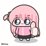  1girl :3 black_skirt blue_eyes bocchi_the_rock! chibi chibi_only closed_mouth commentary full_body gotoh_hitori highres jacket long_hair looking_at_viewer lulalang one_side_up pink_hair pink_jacket simple_background skirt smile solo standing thumbs_up twitter_username untranslatable_commentary white_background 