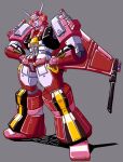  1girl absurdres airplane_wing armor autobot blue_eyes colored_skin commentary elita_one elita_prime full_body grey_background hands_on_own_hips helmet highres humanoid_robot insignia mecha mecha_focus metal_skin pink_armor pink_helmet redesign rentototl robot robot_girl science_fiction simple_background solo standing transformers transformers_(skybound) 